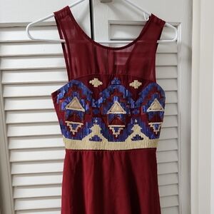 Embroidered Burgundy Mini Dress